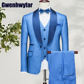 Gwenhwyfar 2023 Nové Luxusné Muži Obleky 3 Kusy Formálne Sako Smoking Šatkou Klope na Svadby Ženích Pánske Oblečenie, Sako, Vesta Nohavice