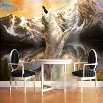 beibehang stenu decor papier 3D Angry vlk ang deň rev sneh, hory izba obývacia izba Kaviareň steny pokrýva nástenné maľby-3d stenu papier