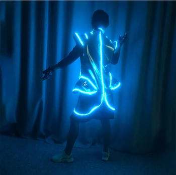 2023 Prispôsobiť mužov LED Tron Dance Nosiť dlhé prispôsobiť reklamy outwear A918 bavlna khaki army zelená sivá