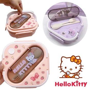 Hello Kitty Mikrovlnná Lunch Box s Lyžicou Vidlica PP Riadu Skladovanie Potravín Kontajner Deti detský Školy Ženy Office Bento Box