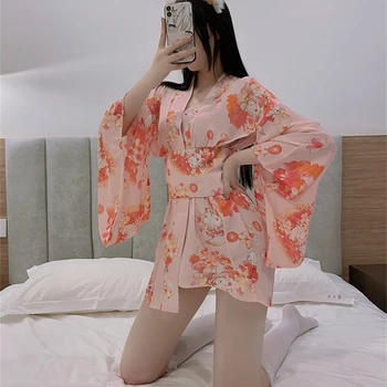 Ženy Japonský Pokušenie Jednotné Oblečenie Dámske Sexy Vytlačené Pyžamo Kimono Kostým Nastaviť Erotický Nočný Klub Oblečenie Roztomilý Kostým