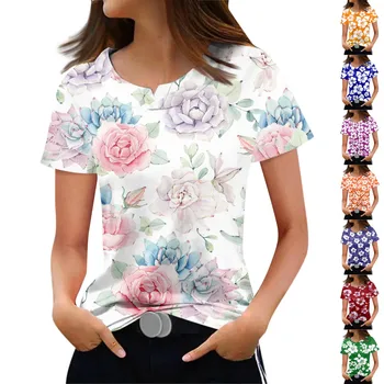 Módne T-shirts Pre Ženy Lete Y2k Žena Topy 3d kvetov Vytlačené tvaru Krátky Rukáv Tees 2024 Nové Žien Nadrozmerná T-shirt