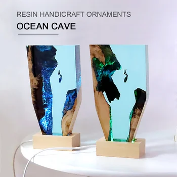 Ocean Diver Ploche Dekorácie Výtvarné Umenie Objímky Masívneho Dreva, Živice Noc Lampa Darček Šperky