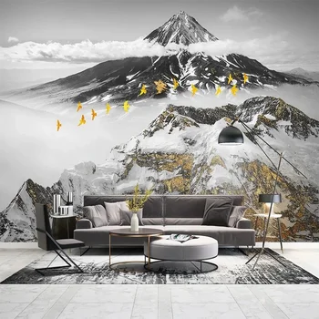 Čierne Biele, Zlaté Snehu Moutains Tapety Moderného Umenia Dekorácie pre Domov Spálňa Pozadie nástenná maľba Papier 3D Vlastné Veľké Veľkosť