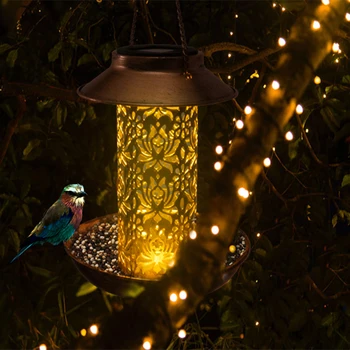 Solárne Záhradné Svetlo Vtáčie Krmítko Kovové Vonku Visí Bird House s Nepremokavé Slnečné Svetlo pre Nádvoria Záhrady Strom Dekorácie