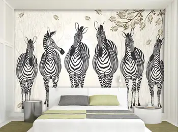 Vlastné tapetu zebra listy pobočky pozadí nástenné maľby obývacia izba, spálňa domáce dekorácie zviera opustí 3d tapety
