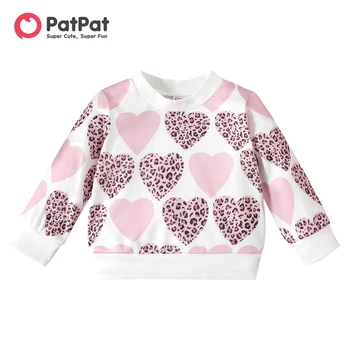 PatPat Baby Girl Celoplošný Leopard Srdca Tlače Long-sleeve Mikina