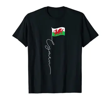 100% Bavlna Wales Cymru Podpis Tyč Flag - Vlastenecká Waleský Flag T-Shirt Hip Hop MUŽI ŽENY UNISEX Tričká