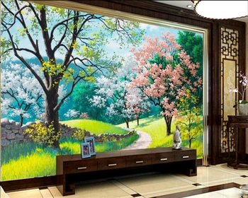 Beibehang Prispôsobiť akejkoľvek veľkosti 3 d steny v obývacej izbe tapety, jar krajiny nástenná maľba obraz olejomaľba obrázok nástenná maľba tapety