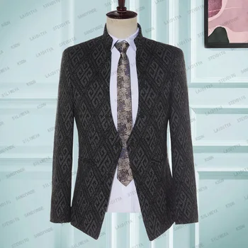 2023 Luxusné pánske Oblek Svadobné Sako Nastaviť Retro Vzor Singel svojim Jeden Kus Formálne Business Bunda Slim Fit