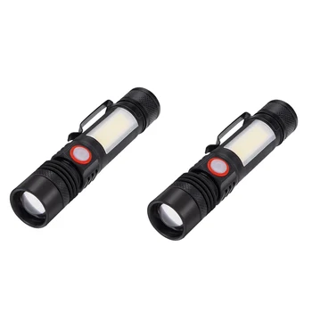 2X LED Baterka Vodotesný, Baterka Magnetické Pochodeň Zoom T6+KLAS Baterka s klipom Strane Svetla 18650 Batérie