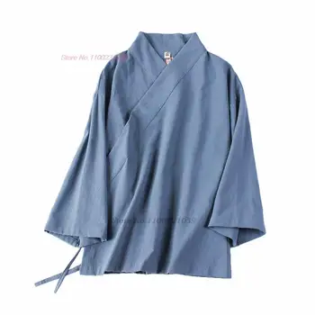2024 čínsky lepšiu hanfu blúzka tradičné bavlnená posteľná bielizeň, blúzky, orientálne vintage čaj služby hanfu topy ženy retro zen tričko