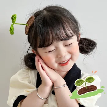Vtipné Ozdobné Sponky Do Vlasov Deti Vlna Zelená Fazuľa Vyrážať Sponky Do Vlasov Kawaii Dievčatá Vlasy Kolíky Ručné Pletenie Vlasy Dekorácie