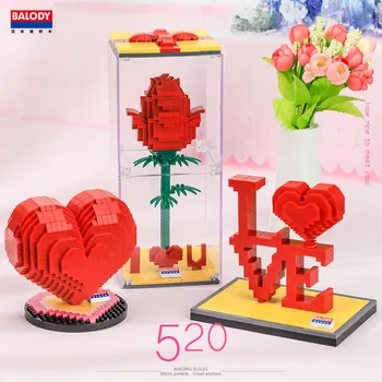BALODY stavebným rose model láska ozdoby DIY zmontované kreatívne hračky pre priateľku, valentínske darčeky dovolenku dekorácie