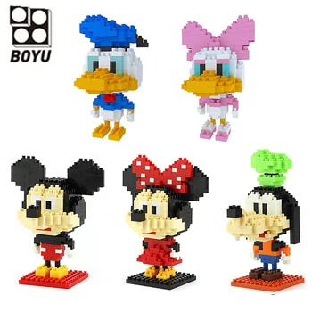 Disney Mickey & Minnie Bloky Malé Cartoon Mini Stavebným Donald Duck Daisy Goofy Zostaviť Akčný Model Bábiky Hračky Darček