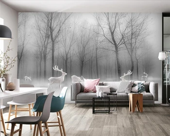 Beibehang Vlastnú tapetu Severských lesov Elk Abstraktné Lese Čiernej a bielej krajiny TV pozadie Domova nástenné maľby, 3d tapety