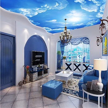 Vlastné Stropné Nástenné Tapety 3D mraky obloha modrá a biela Obývacia Izba, Spálňa Strop Pozadí Foto Tapety