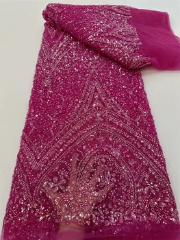 2024 Módne Elegantný Francúzsky Vyšívanie Korálkami Čipky Textílie Afriky Nigérijský S Flitrami Textílie Pre Svadobné Šaty