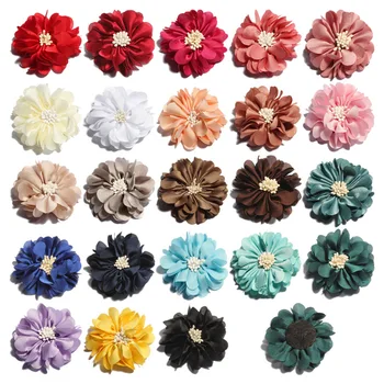 10PCS 23 farby 5cm Novorodenca Vintage Vrásky Textílie Kvety s Koniec Urobiť, Staré Šifón Vlasy Kvety pre Deti Vlasy Príslušenstvo