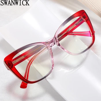 Swanwick anti modré svetlo okuliare žena jasný objektív big cat eye glasses rám módne ženy TR90 čierny hnedý farebné darček