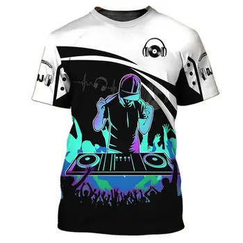 DJ Rock T-shirt Pre Mužov, Bar, nočný klub Strany Krátky Rukáv Fashion Trend Neutrálne Oblečenie 3D Hudobné nástroje, Tlačené O-neck Tee