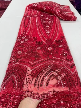 Luxusné Afriky Sequin Korálky Čipky Textílie 2023 Vysoko Kvalitnej Čipky 5 Metrov Francúzsky Výšivky Tylu Textílie Svadobné Šaty Pre Ženy