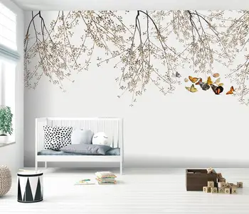 Vlastné Nástenné Moderné Tapety nordic ručne maľované pobočky motýľ malé čerstvé abstraktné pozadie stenu papiere domova