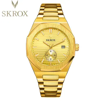 SKROX Zlato Automatické Mechanické Hodinky pre Mužov Sub-Voľba Kalendár Top Značky Luxusná Nerezová Oceľ Remienok Nepravidelný náramkové hodinky