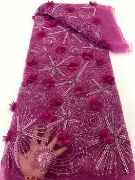 Francúzsky Afriky 3D Korálkové Čipky Textílie 2023 Flitrami Strane Nigérijský Šaty Oka Textílie, Čipky Pre Ženy Tylu Dizajn, Šitie 5 Metrov