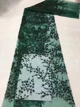 AFRICKÉ Nigérijský Sequin Tkaniny Dvojité čistý Čipky Textílie zelená Vyšívané Textílie Afriky Čipky Textílie pre Svadobné Party Šaty