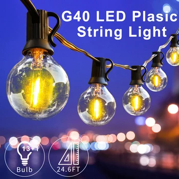 Víla String Svetlo G40 24.6 FT Garland Svetla Teplá Biela Vintage Žiarovky Veselé Dekoratívne Pre Dvore Terasa Svadbu Vonku