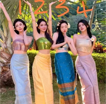 Dai Festival Kostým Fáze Fotografie Xishuangbanna Thajsko Vyhovovali Topy, Sukne Ženy