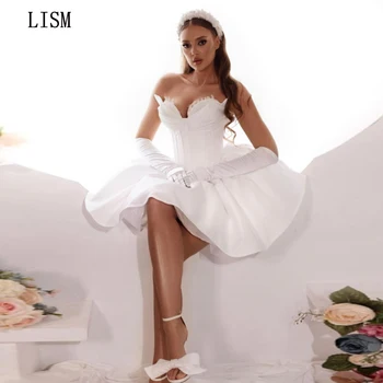 LISM A-Line Milú, Pekná Pláž Svadobné Šaty bez Ramienok Mini Formálne Nevesta Šaty Pre Ženy, Elegantné Zákazku Vestidos