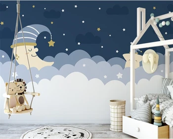 beibehang Vlastný papier peint moderné nordic ručne maľované mraky mesiac hviezdna detskej izbe tapety pozadia
