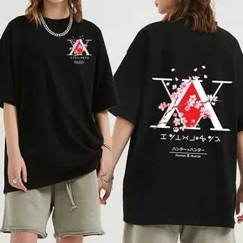Anime Hunter X Hunter Logo T Shirt Killua Gon Cherry Blossom Grafickej Tlače T-shirt Muži Ženy Móda Nadrozmerné Tričká Unisex
