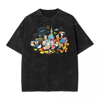 Umyté T Shirt Walt Disney World 50. Výročie Hip Hop T-Shirt Nadrozmerná Mickey Streetwear Bavlna Tee Tričko pre Mužov, Ženy