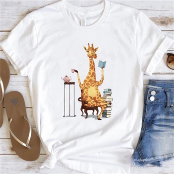 T-Shirt Oblečenie Vzor Roztomilý Letné Krátke Rukávy Žirafa Cartoon 90. rokoch Bežné Krátke Rukávy T-Shirt dámske Vytlačené T-Shirt.