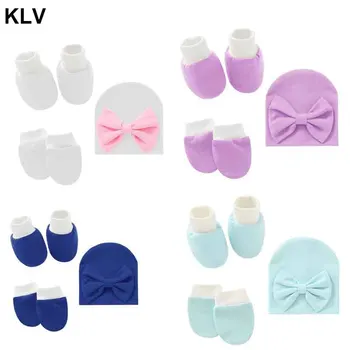 3ks/Set Baby Ponožky, Rukavice, Klobúk Anti-scratch Priedušná Pružnosť Ochranu Tváre Palčiaky Novorodenca Sprcha Darček 0-3Month