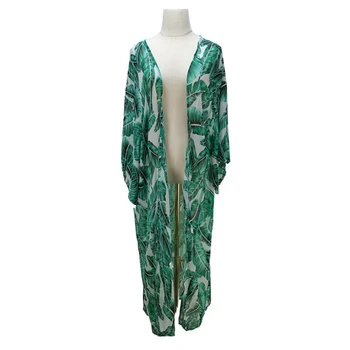 Móda Tlač Pláži zakryť Flowy Kimono Cardigan Dlho Bikiny Kryt Ups Šaty Voľné Ženy Cardigan na Kúpanie Oblek D5QD