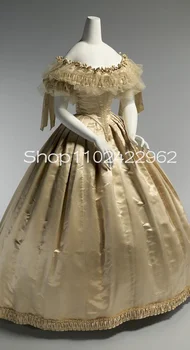 Šampanské História Viktoriánskej Plesové Šaty, Svadobné Šaty Off Ramenný Tylu Kvetinový Škvrna Ruched Zhonu Korzet Princezná Svadobné Šaty