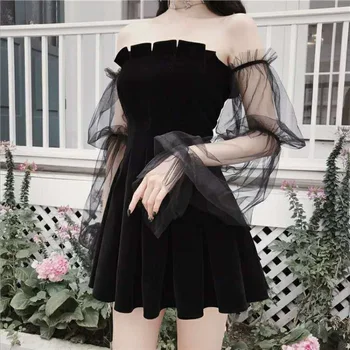 Ženy Čipky Šifón Mini Šaty Nové 2023 Čierna Retro Šaty Žena High Street Sexy Kórejský Módne Oblečenie Žien Y2k Klub Šaty