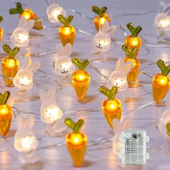 Roztomilý Kreslený Svietidlá LED Bunny Mrkva Svetlo String Veľkonočné Dekorácie Nepremokavé Batérie Okno Nový Rok Holiday Party Dekorácie