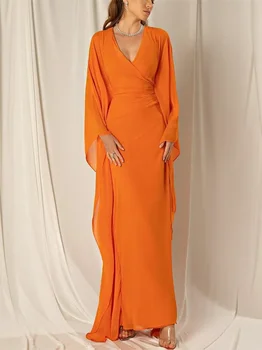 Šťastie Večer Elegantné Ročníka Orange Vintage Dlho tvaru Šifón فساتين سهرة Formálne Príležitosti Prom Šaty Večerné Party Šaty