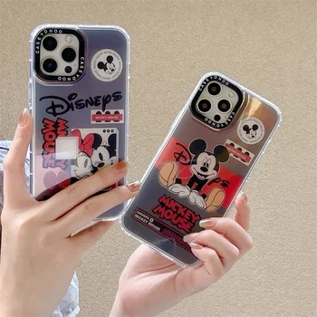 Mickey Mouse, Minnie Pár laser Telefón puzdro Pre iPhone 14 13 12 11 Pro Max 14 Plus Prípade Anime Roztomilý Luxusné cartoon art Mäkké Pokrytie