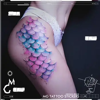 Sexy Farebné Mermaid Rozsahu Motýľ Tetovanie Nálepky Zadok Nepremokavé Dočasné Tetovanie Y2K Falošné Tetovanie Pre Ženy Punk Umenie