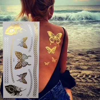 Nový Príchod Zlatý Motýľ Dočasné Tetovanie, Kovové Nepremokavé Flash Tetovanie