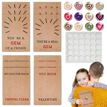 12 Pack Deti Valentines Day Darčeky Výmena Karty Srdci Crystal Kamene Podpora Detí Sociálne Zručnosti Farebné Pohľadnice