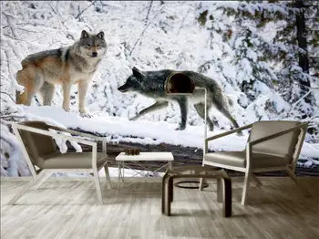 Vlastné tapetu snehu scenérie lesnú zver Vlk pozadí nástenná maľba domáce dekorácie obývacia izba, spálňa 3d tapety, dekoratívne