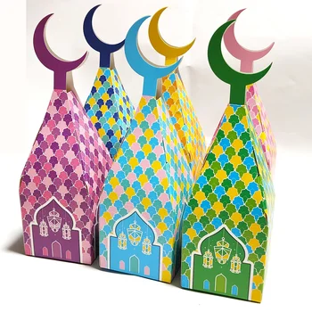 5 ks Eid Mubarak Candy Box Mesiac Hrad Darček Boxs Moslimských Festival Candy Darčeka Šťastný Ramadánu Kareem Islamskej Strany Darčekové Tašky
