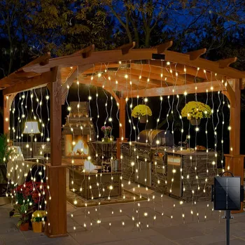 Solárne Opony String Svetlá Vonkajšie 8 Režimov Rozprávkových Svetiel Nepremokavé Medený Drôt Svetlá 3Mx3M Vianočné Dekorácie 2024 Vlkovcový